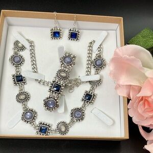 Elegant Cool Blue and Silver tone Jewelry Set- 3 piece